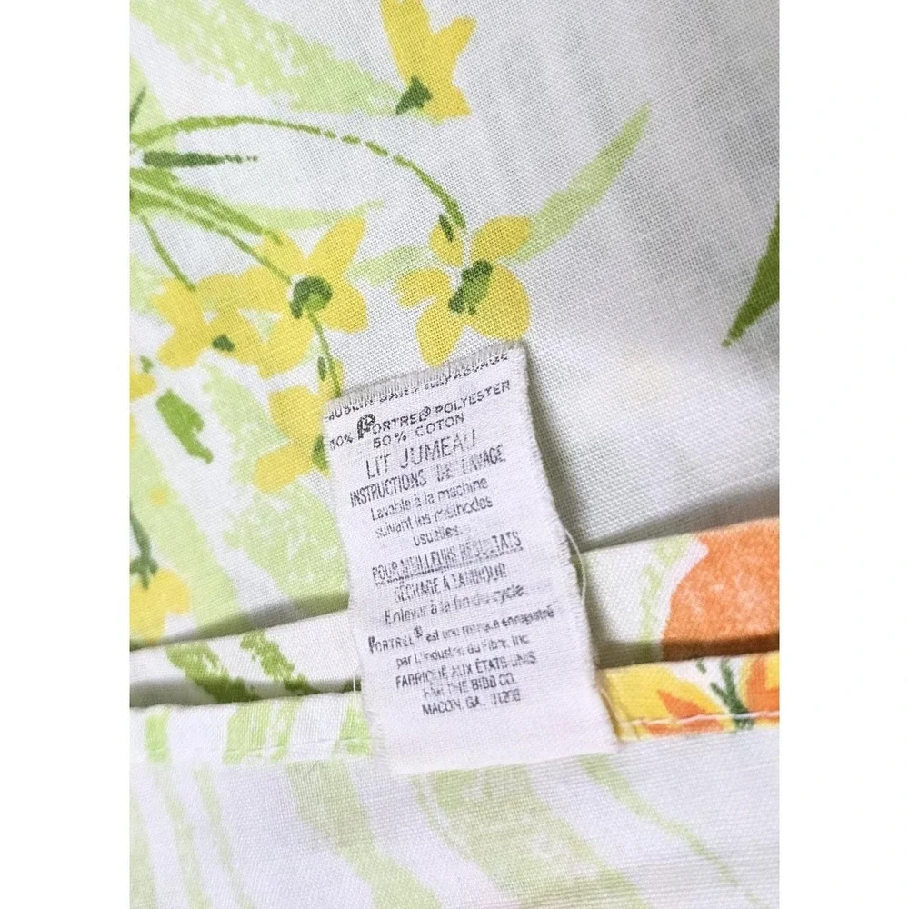 Retro Bibb Flower Power Twin Flat Spring Meadow Butterfly Green Yellow Orang